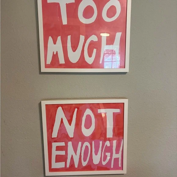 Set of 2 Framed 'Too Much / Not Enough' Pink Wall Art Prints by Virginia Chamlee - Picture 2 of 5